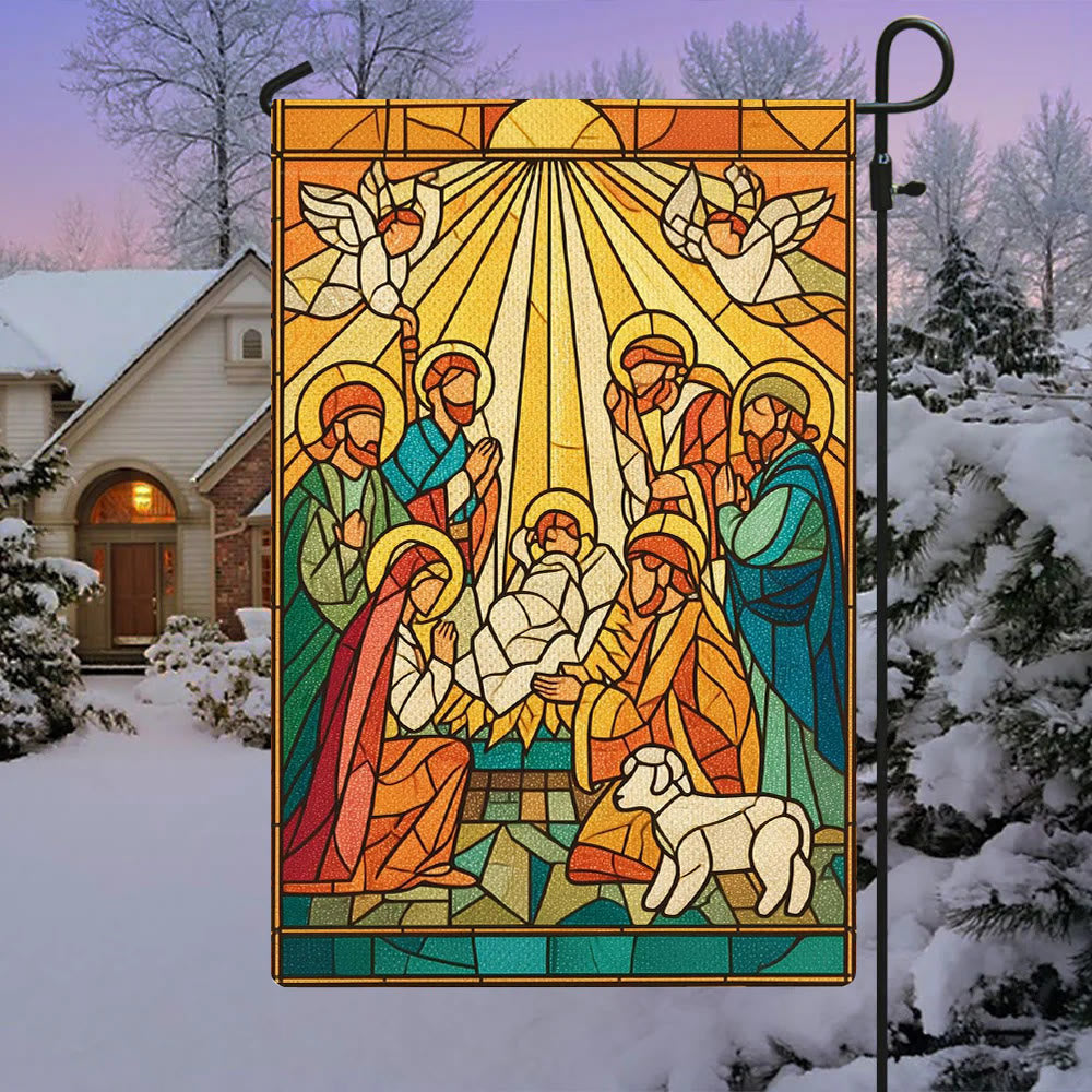 Christianartworkshop Radiant Stained Nativity Garden Flag - Bright Christmas Faith Scene - image 2
