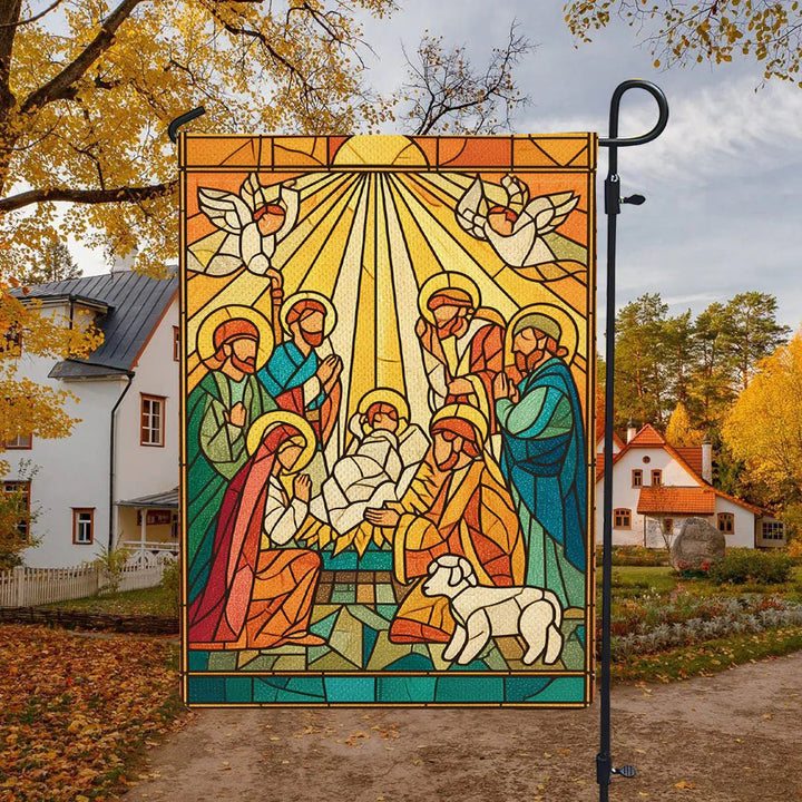 Christianartworkshop Radiant Stained Nativity Garden Flag - Bright Christmas Faith Scene - 90×150cm (3×5 ft.) - image 0