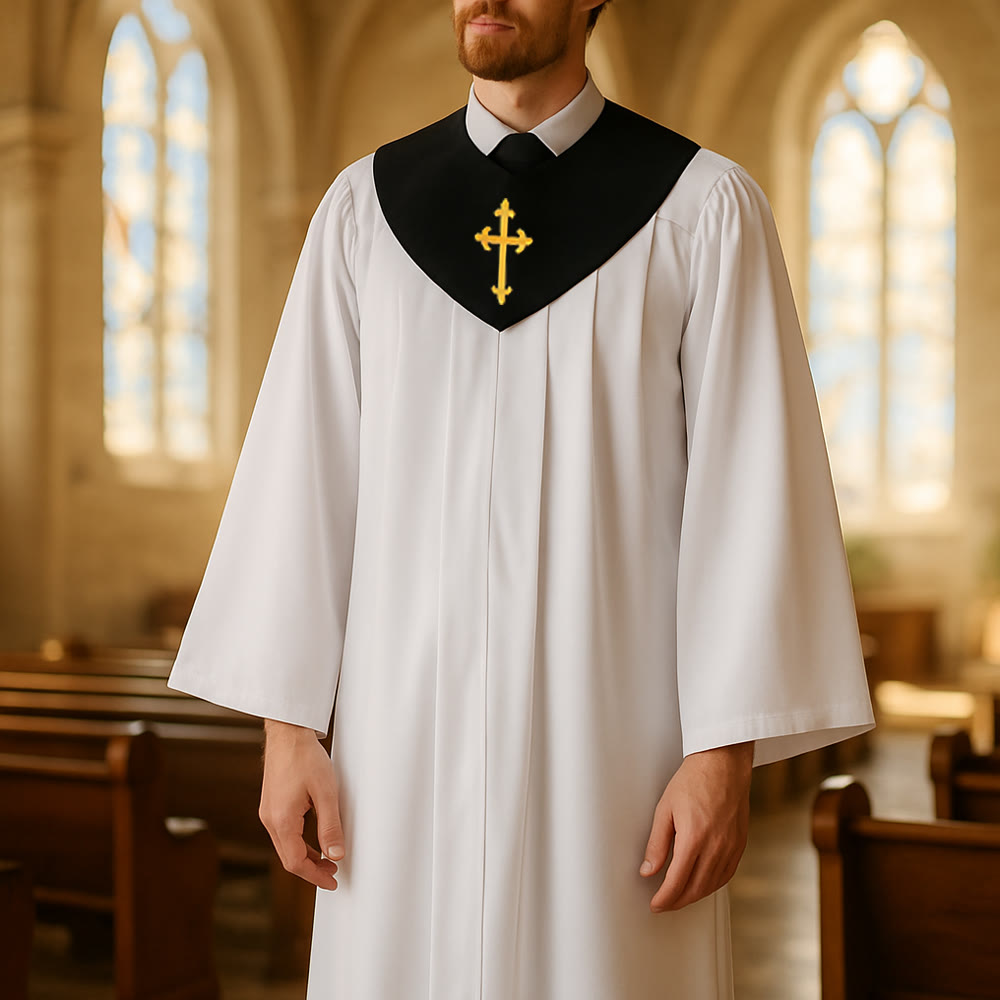 Christianartworkshop Divine Clergy Robe for Religious Services - Cross Accent Yoke - Black - 3XL - image 3