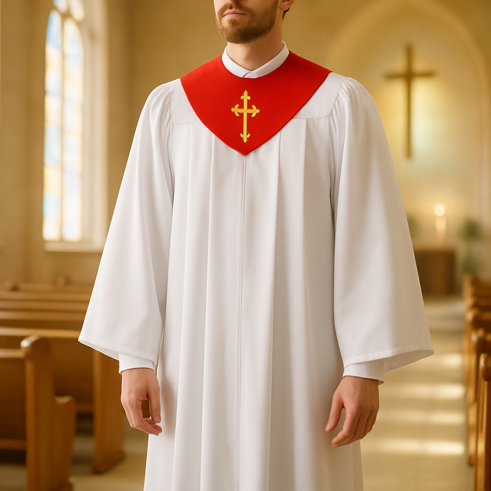 Christianartworkshop Divine Clergy Robe for Religious Services - Cross Accent Yoke - Red - 3XL - image 5