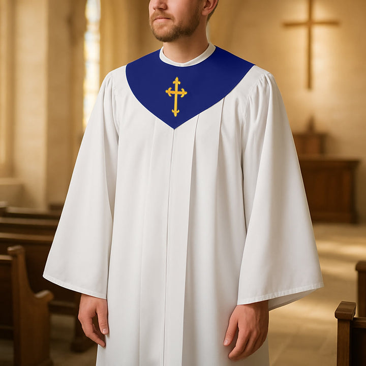 Christianartworkshop Divine Clergy Robe for Religious Services - Cross Accent Yoke - Blue - 3XL - image 9