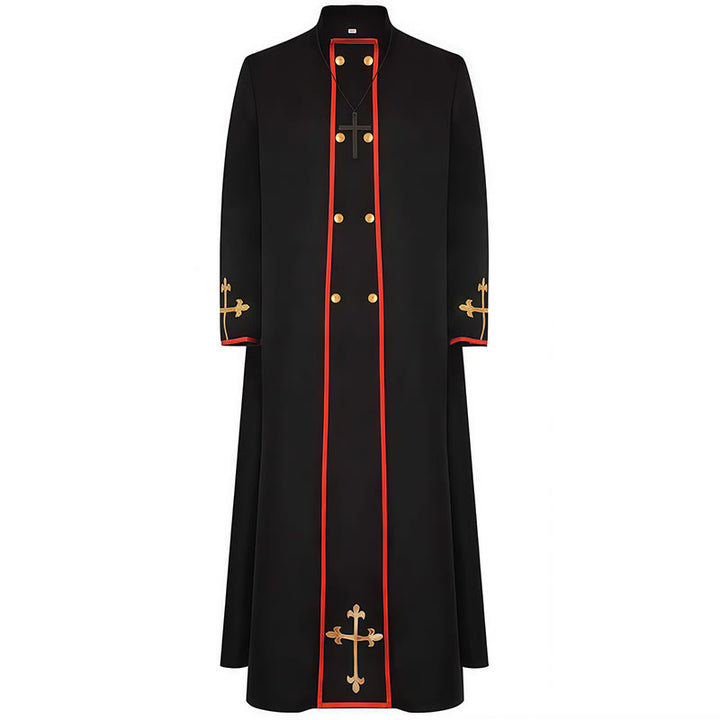 Christianartworkshop Double - Breasted Clergy Robe with Golden Cross & Red Trim - image 2