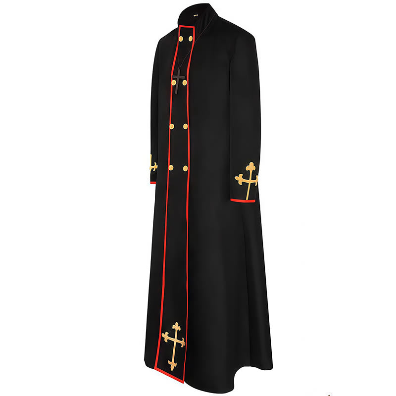 Christianartworkshop Double - Breasted Clergy Robe with Golden Cross & Red Trim - image 5