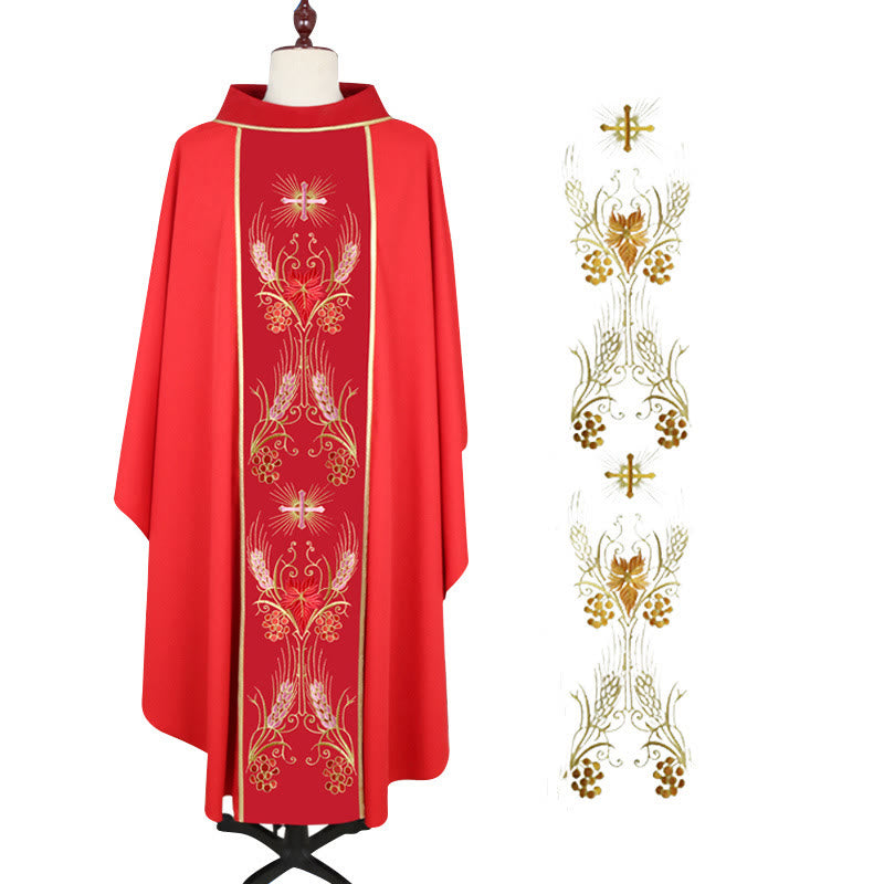 Christianartworkshop Assorted Color Chasuble with Ornate Wheat, Grape & Cross - Red - One Size FIts Most - image 0