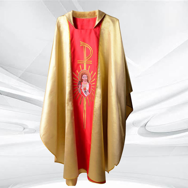 Christianartworkshop High - End Chasuble in Silver - White/Blue & Gold/Red with Thematic Motifs - Golden & Red - One Size FIts Most - image 1