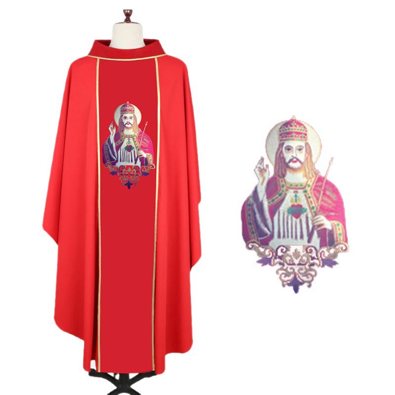 Christianartworkshop Gold - Trimmed Chasuble in Multiple Colors with Catholicism Figure - image 2