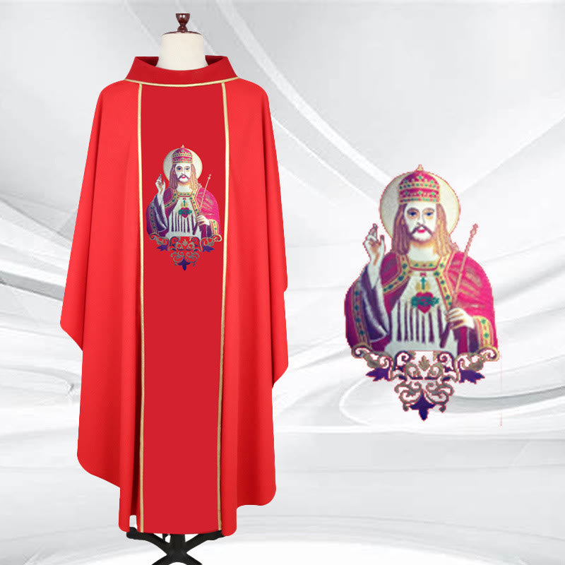 Christianartworkshop Gold - Trimmed Chasuble in Multiple Colors with Catholicism Figure - Red - One Size FIts Most - image 1