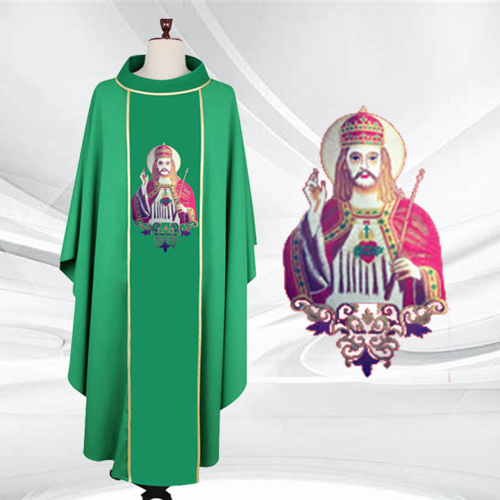 Christianartworkshop Gold - Trimmed Chasuble in Multiple Colors with Catholicism Figure - Green - One Size FIts Most - image 3