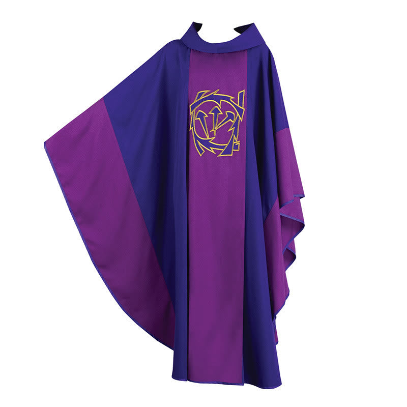 Christianartworkshop Symbolic Multicolored Chasuble with Golden Chalice - Host Elements - Purple - One Size FIts Most - image 1