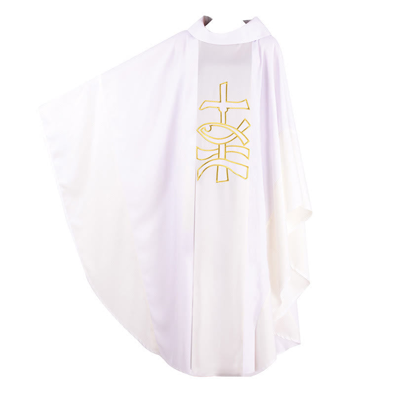 Christianartworkshop Symbolic Multicolored Chasuble with Golden Chalice - Host Elements - White - One Size FIts Most - image 2