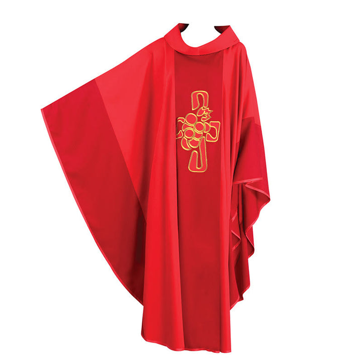 Christianartworkshop Symbolic Multicolored Chasuble with Golden Chalice - Host Elements - Red - One Size FIts Most - image 0