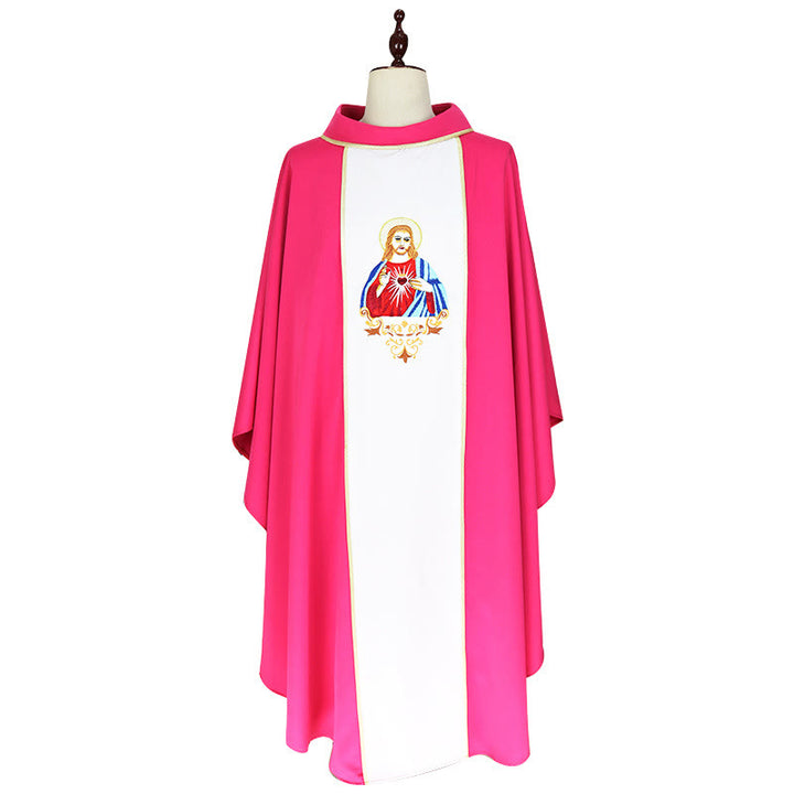 Christianartworkshop Vibrant Pink Chasuble with White Panel & Sacred Heart Motif - Pink & White - One Size FIts Most - image 0