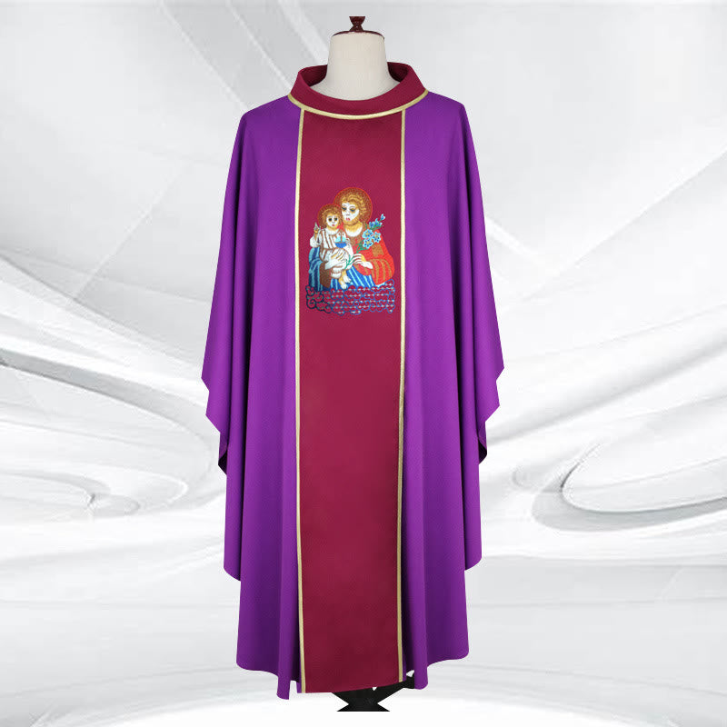 Christianartworkshop Multi - Colored Chasuble with Mary & Jesus Motif & Gold Trim - Purple - One Size FIts Most - image 5