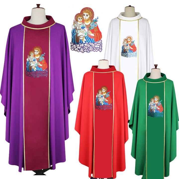 Christianartworkshop Multi - Colored Chasuble with Mary & Jesus Motif & Gold Trim - Red - One Size FIts Most - image 0
