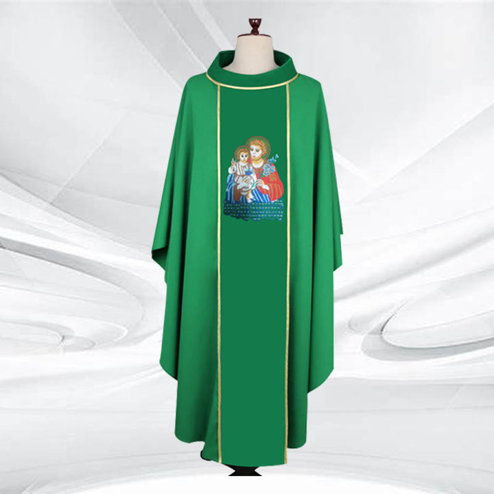 Christianartworkshop Multi - Colored Chasuble with Mary & Jesus Motif & Gold Trim - Green - One Size FIts Most - image 3