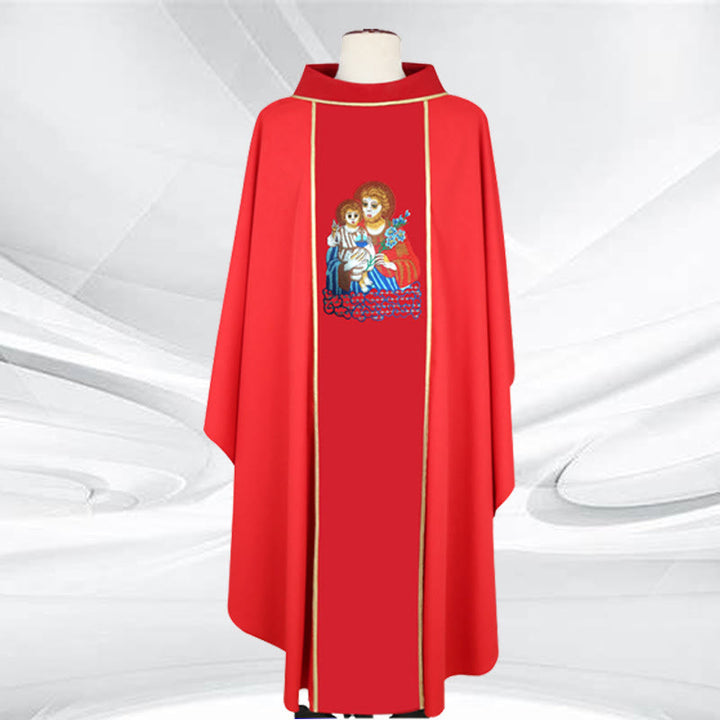 Christianartworkshop Multi - Colored Chasuble with Mary & Jesus Motif & Gold Trim - image 1