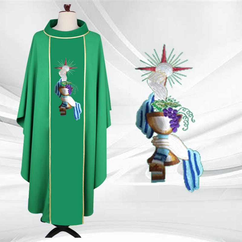 Christianartworkshop Chasuble in Four-Colored with Chalice - Grape - Hand Motifs - Green - One Size FIts Most - image 2