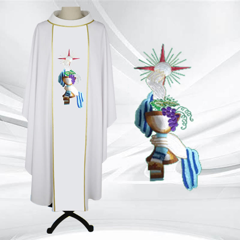 Christianartworkshop Chasuble in Four-Colored with Chalice - Grape - Hand Motifs - White - One Size FIts Most - image 3