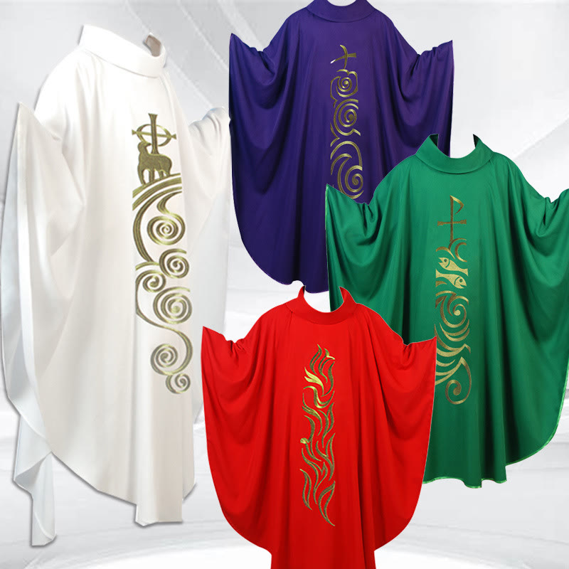 Christianartworkshop Elegant Multicolored Chasuble with Golden Lamb & Spiral Elements - Red - One Size FIts Most - image 0