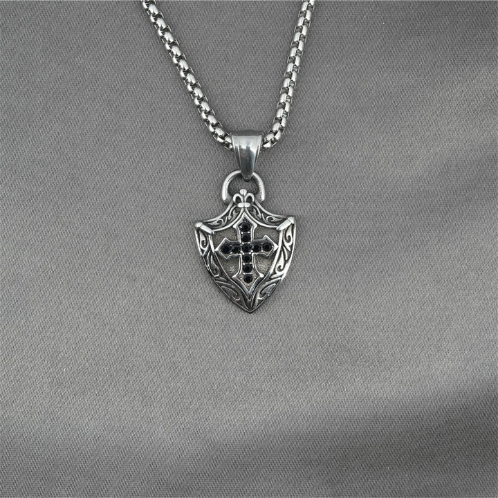 Christianartworkshop Ornate Shield - Shaped Crucifix Necklace with Black Zircons Inlays - image 3