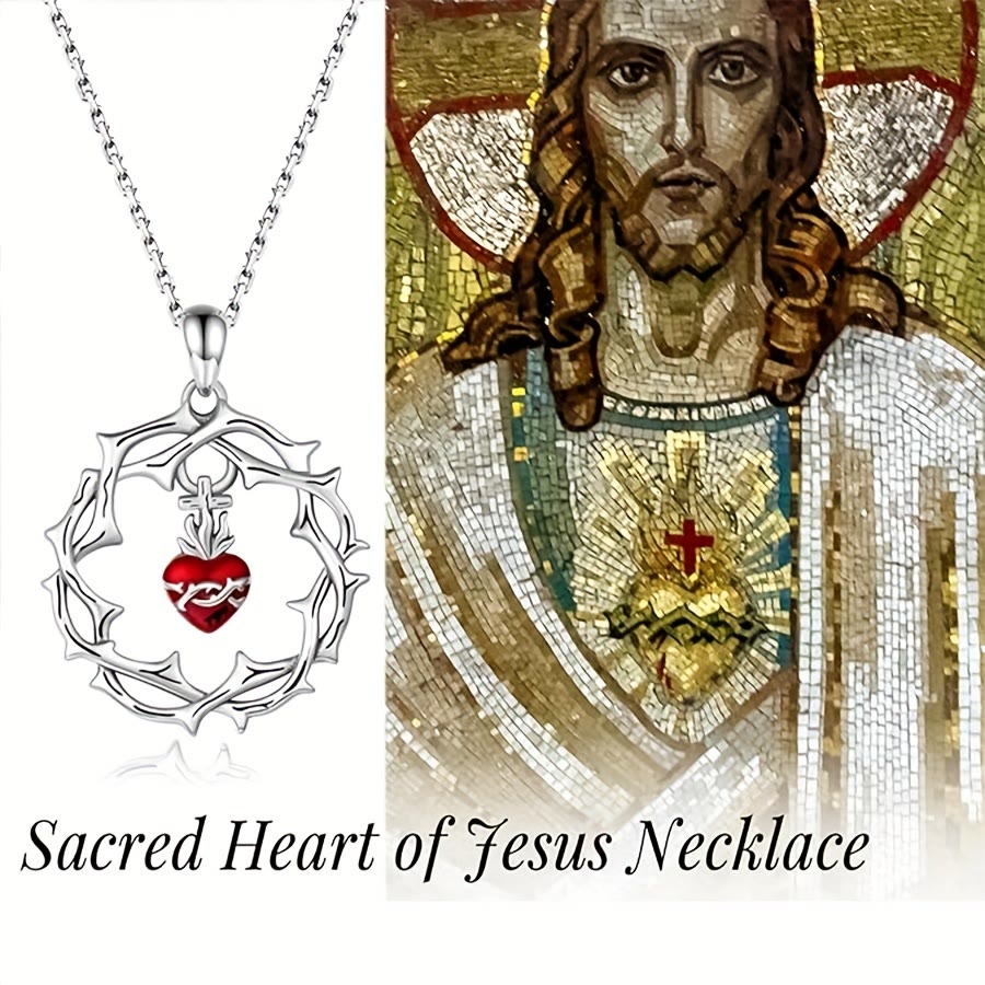Christianartworkshop Intricate Thorn Wreath & Red Heart Cross Pendant Necklace - image 3
