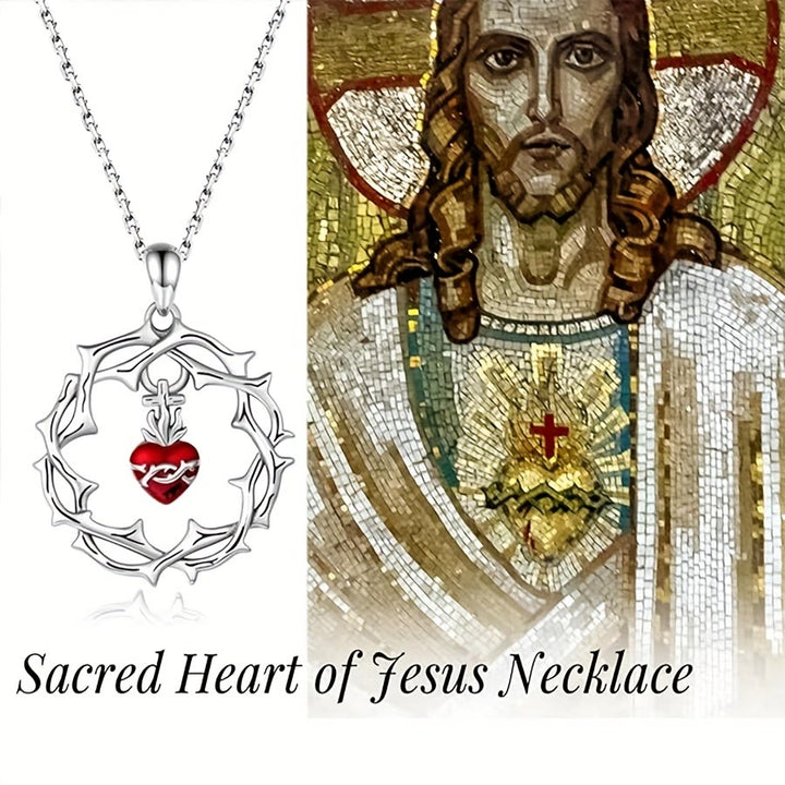 Christianartworkshop Intricate Thorn Wreath & Red Heart Cross Pendant Necklace - image 3