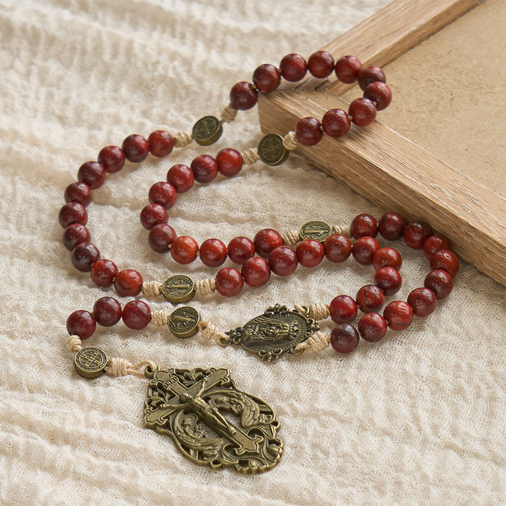 Christianartworkshop Traditional Earth-Red Beads Rosary with Antique Our Lady & St. Benedict: Guarded by Grace - image 5
