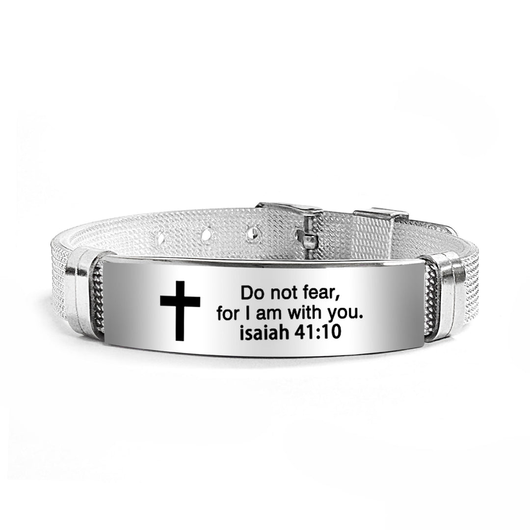 Christianartworkshop Multi - Styled Motivational Cross Bracelet with Bible Verses - Black PVC 41:10 - image 57