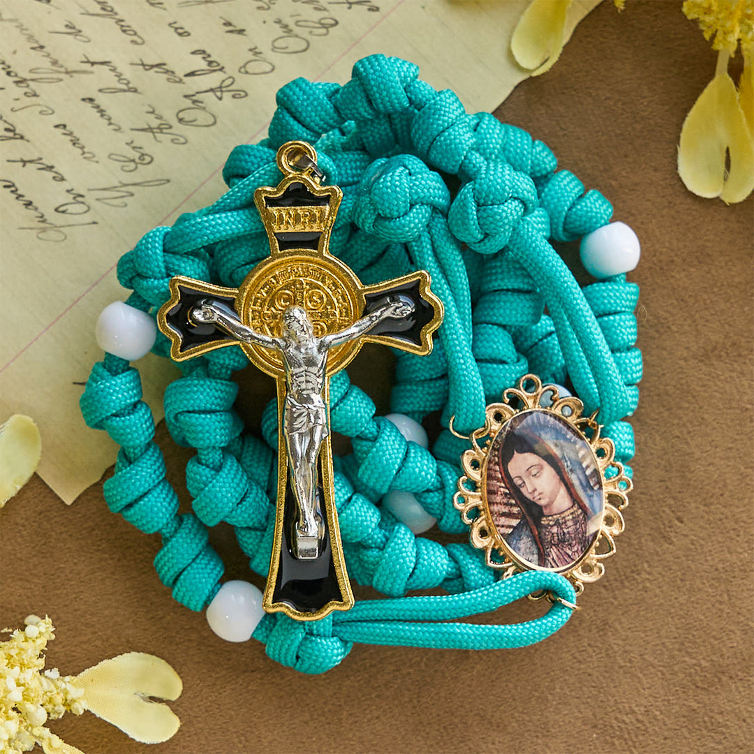 Christianartworkshop Vibrant Turquoise Knotted Rosary with Guadalupe Cameo: Strong Grip, Holy Focus - image 4