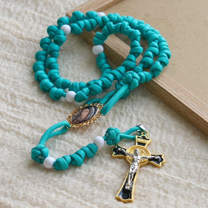 Christianartworkshop Vibrant Turquoise Knotted Rosary with Guadalupe Cameo: Strong Grip, Holy Focus - image 2