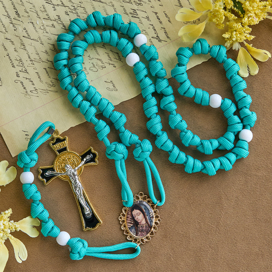 Christianartworkshop Vibrant Turquoise Knotted Rosary with Guadalupe Cameo: Strong Grip, Holy Focus - image 5