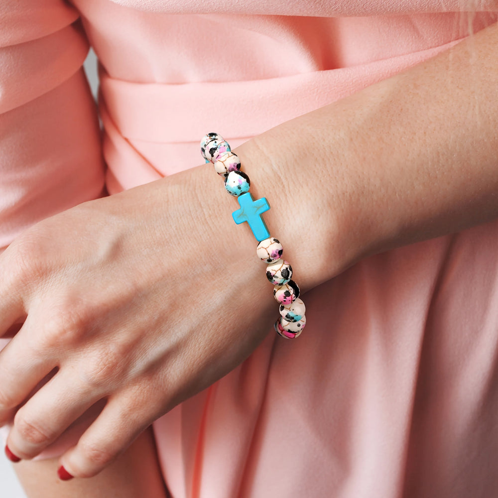 Christianartworkshop Inspirational Psalm 46:5 Cross Bracelet with Colorful Crackle Beads - image 1