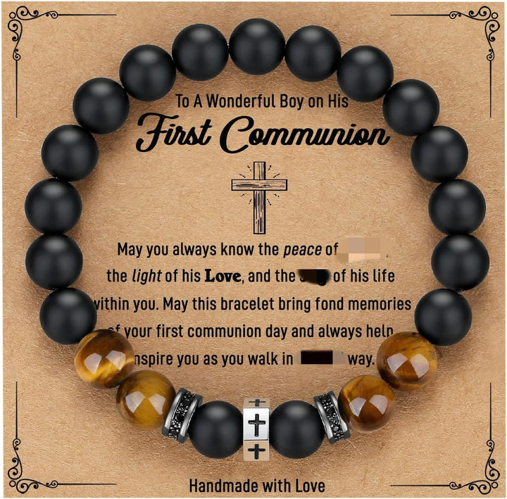 Christianartworkshop Cross Bracelet with Tiger's Eye, Black Onyx & CZ - Accented Stainless Steel - D - image 3