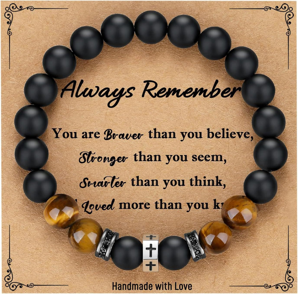 Christianartworkshop Cross Bracelet with Tiger's Eye, Black Onyx & CZ - Accented Stainless Steel - B - image 1