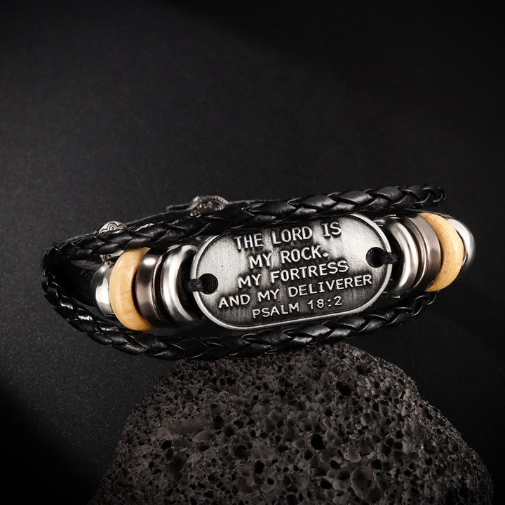 Christianartworkshop Handcrafted Braided Leather Bracelet with Psalm 18:2 Inscription - Wrist Circumference: 8.27''/21cm - image 0