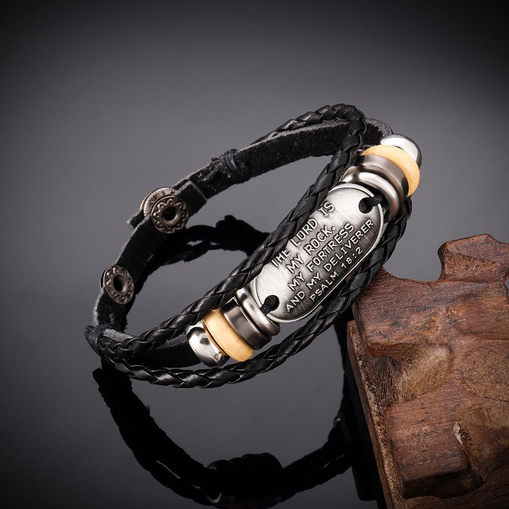 Christianartworkshop Handcrafted Braided Leather Bracelet with Psalm 18:2 Inscription - image 4