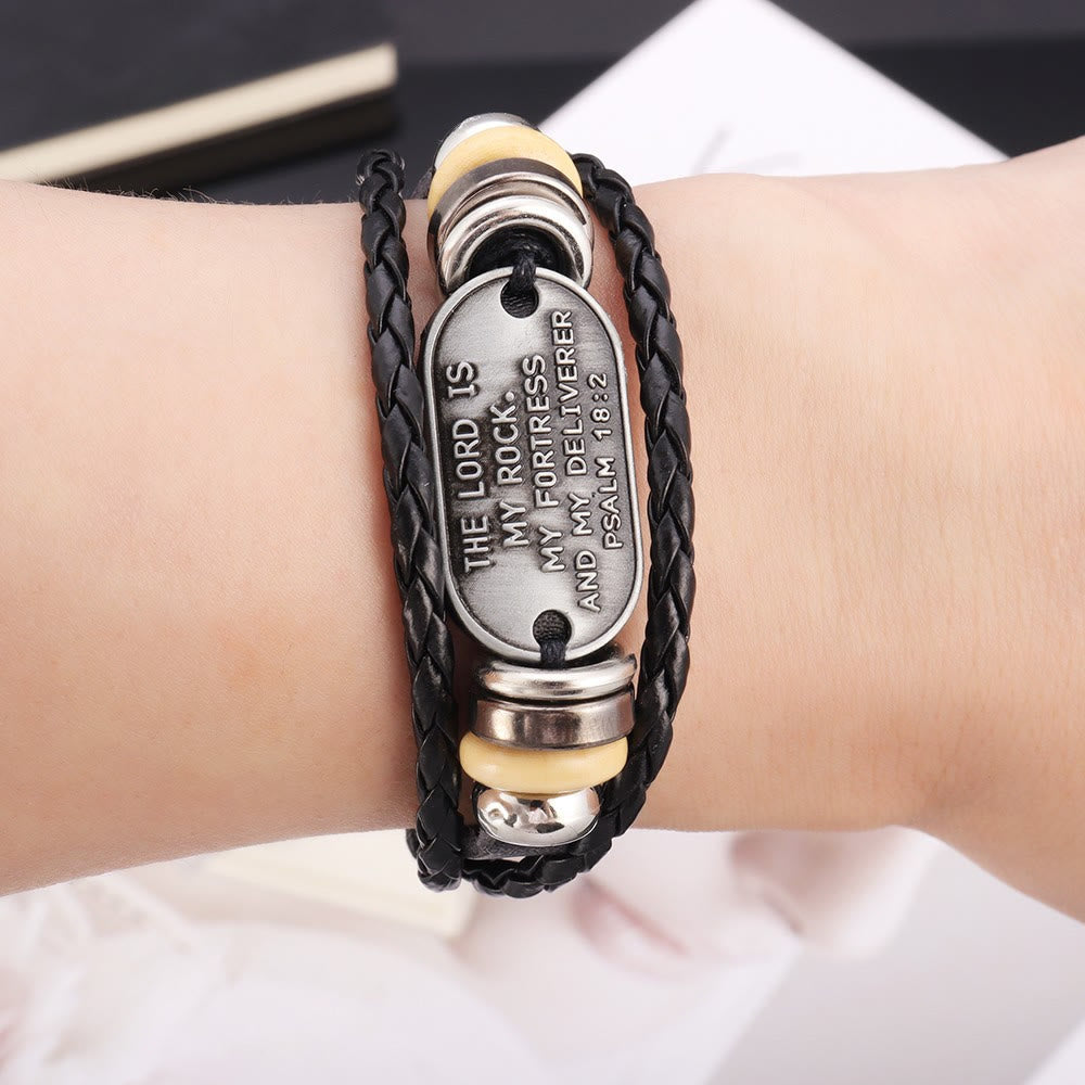 Christianartworkshop Handcrafted Braided Leather Bracelet with Psalm 18:2 Inscription - image 1