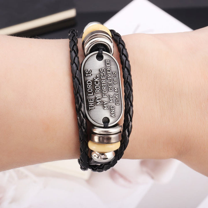 Christianartworkshop Handcrafted Braided Leather Bracelet with Psalm 18:2 Inscription - image 1