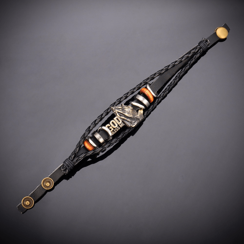 Christianartworkshop Retro - Style Praying Hands Bracelet GOD BLESS ME Black Braided Design - image 5