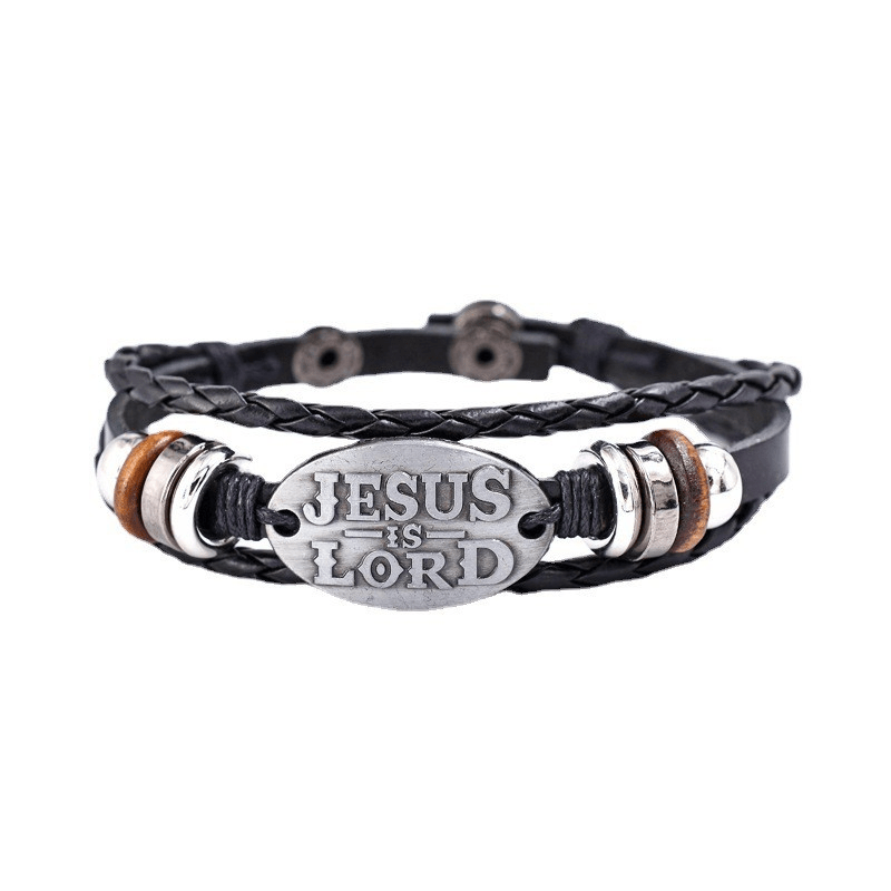 Christianartworkshop Black Braided Leather Bracelet with JESUS IS LORD Inscription - image 7