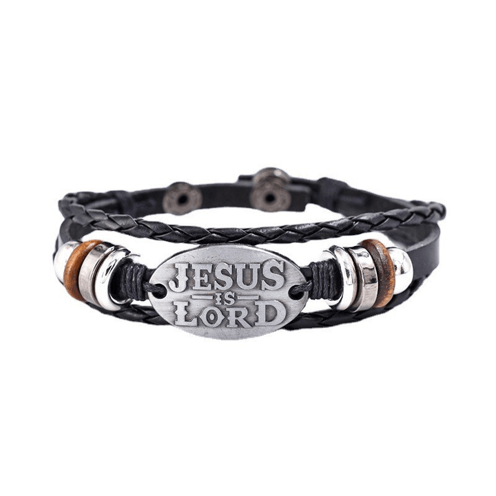Christianartworkshop Black Braided Leather Bracelet with JESUS IS LORD Inscription - image 7