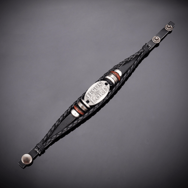 Christianartworkshop Black Braided Leather Bracelet with JESUS IS LORD Inscription - image 3