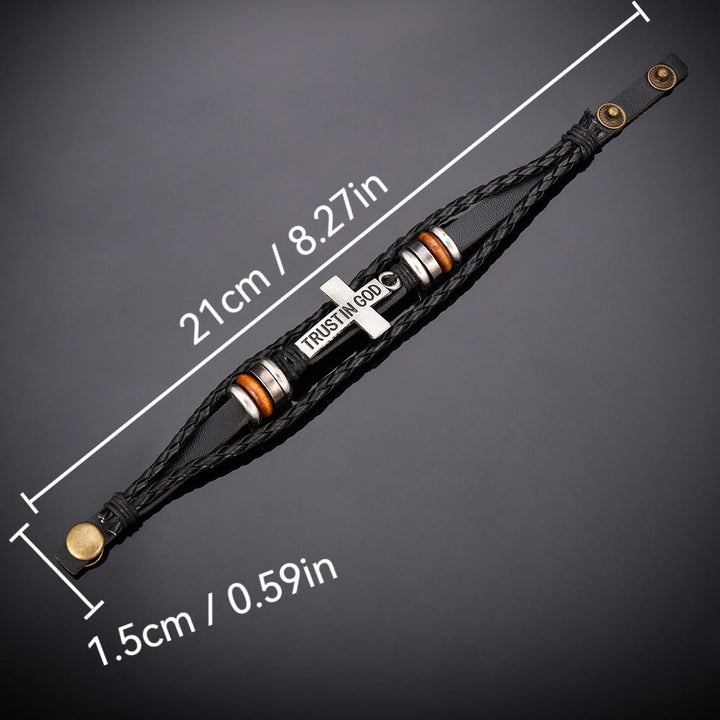 Christianartworkshop Black Braided Leather Bracelet with Cross & TRUST IN GOD Inscription - image 6