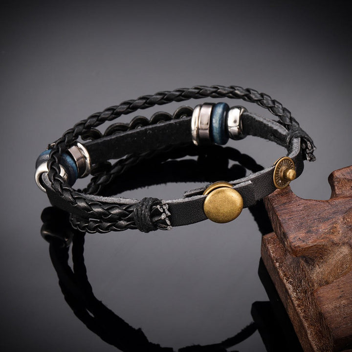 Christianartworkshop Two - Tone Jesus Charm Bracelet on Black Braided Leather - image 4