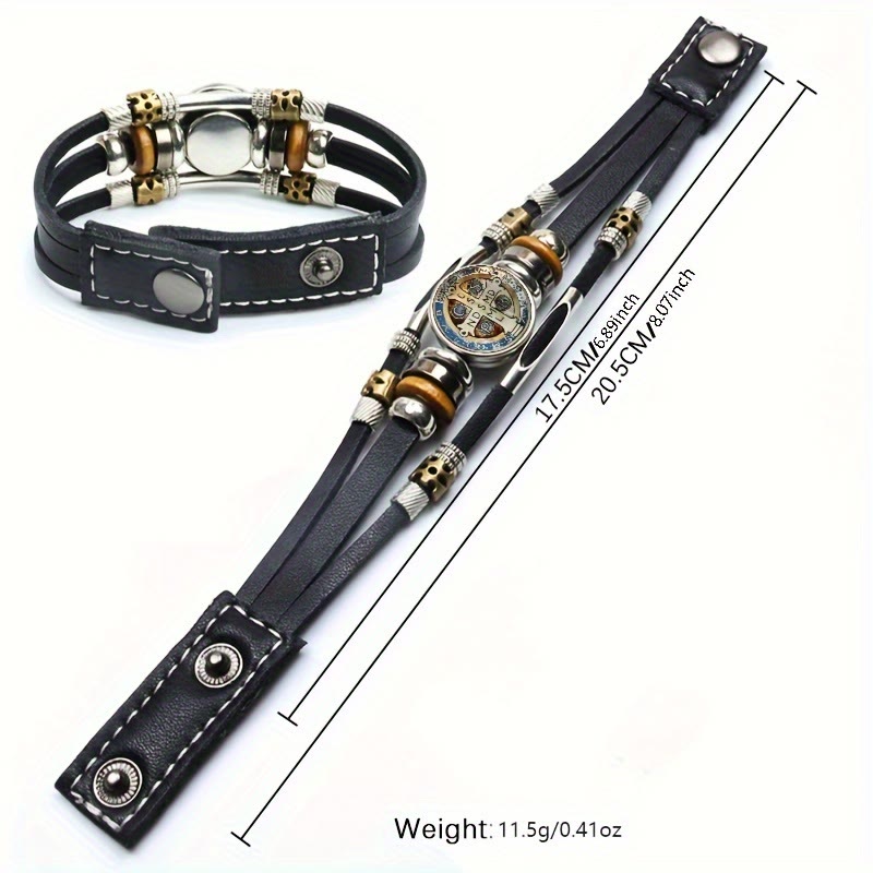 Christianartworkshop St. Benedict Collection Black Leather Cuff Bracelet with Multiple Faith Designs - image 13