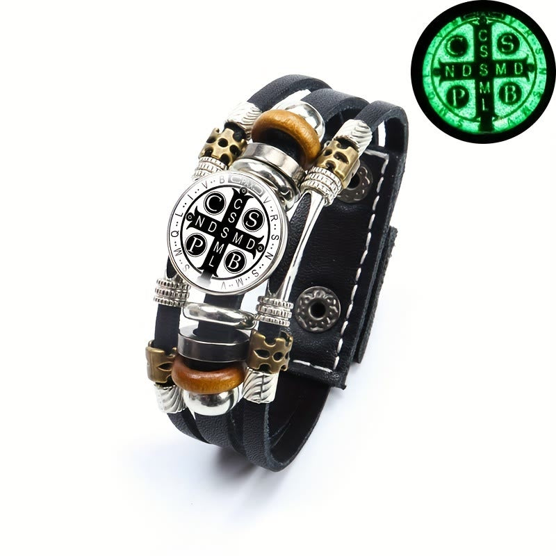 Christianartworkshop St. Benedict Collection Black Leather Cuff Bracelet with Multiple Faith Designs - St. Benedict -4 - image 5