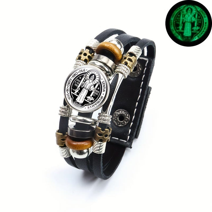 Christianartworkshop St. Benedict Collection Black Leather Cuff Bracelet with Multiple Faith Designs - St. Benedict -3 - image 4