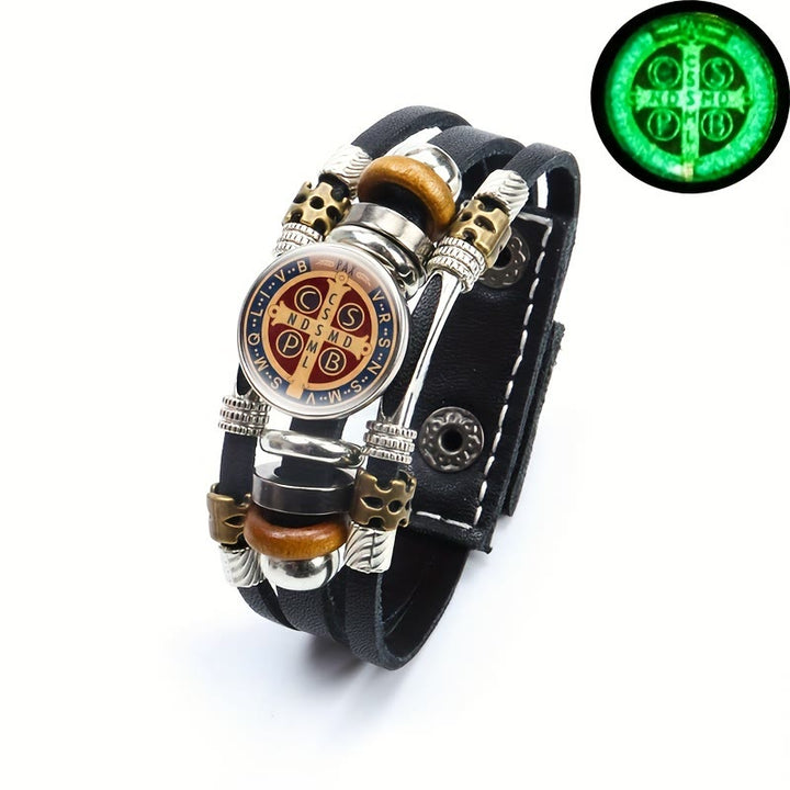 Christianartworkshop St. Benedict Collection Black Leather Cuff Bracelet with Multiple Faith Designs - St. Benedict -10 - image 11