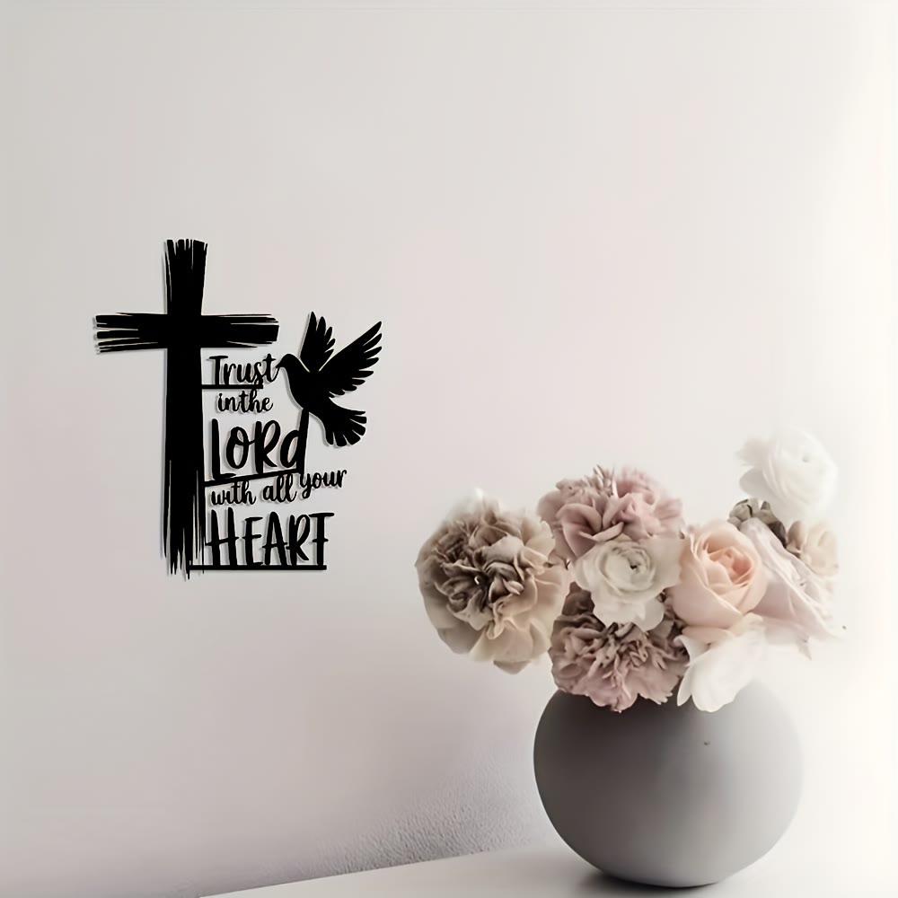 Christianartworkshop Black Metal Cross & Dove Wall Decor with Trust in the Lord Scripture - image 3