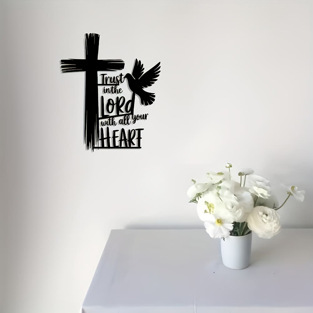 Christianartworkshop Black Metal Cross & Dove Wall Decor with Trust in the Lord Scripture - image 2
